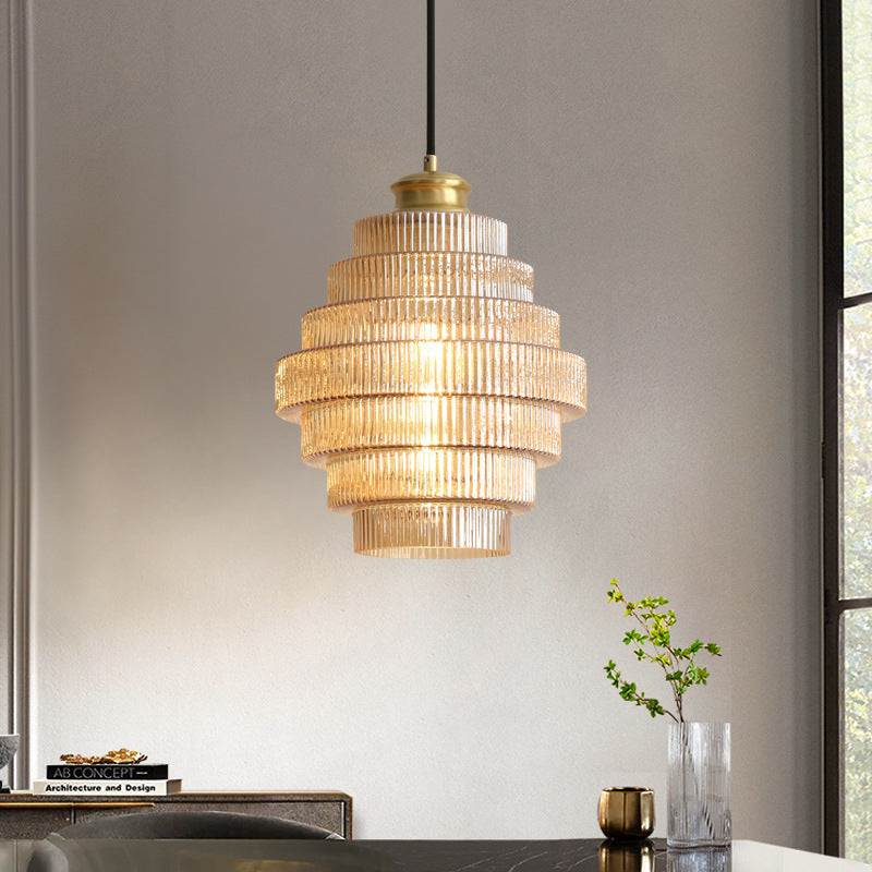Vintage Tiered Glass Hanging Lamp