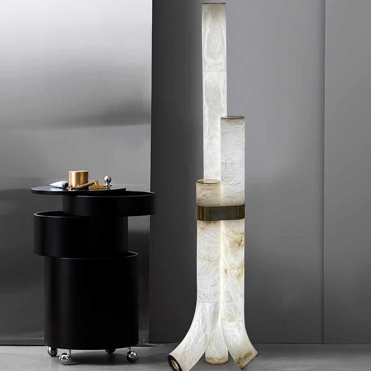 Stone Floor Lamp with Tall Alabaster Light Panels
