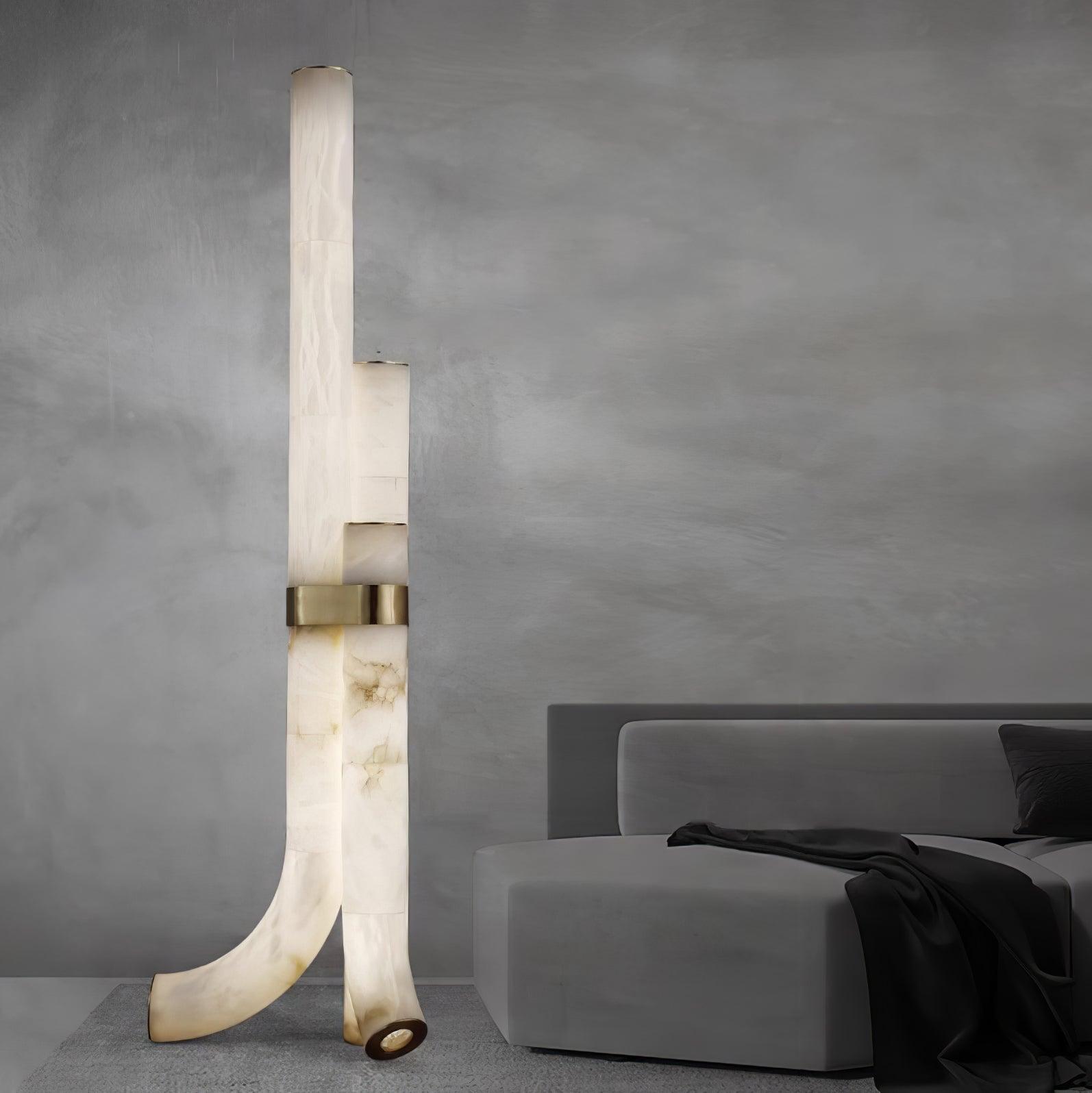 Stone Floor Lamp with Tall Alabaster Light Panels