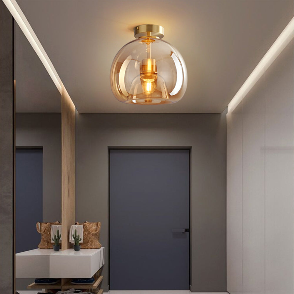 Vintage Bubble Glass Ceiling Light | Retro Amber Glass Pendant