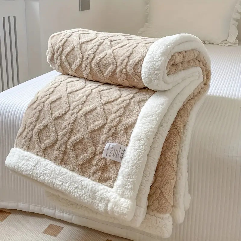 Reversible textured blanket with geometric pattern