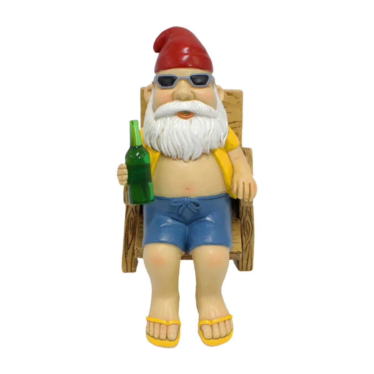 Garden Gnome Statue Sitting on Chair with Bottle