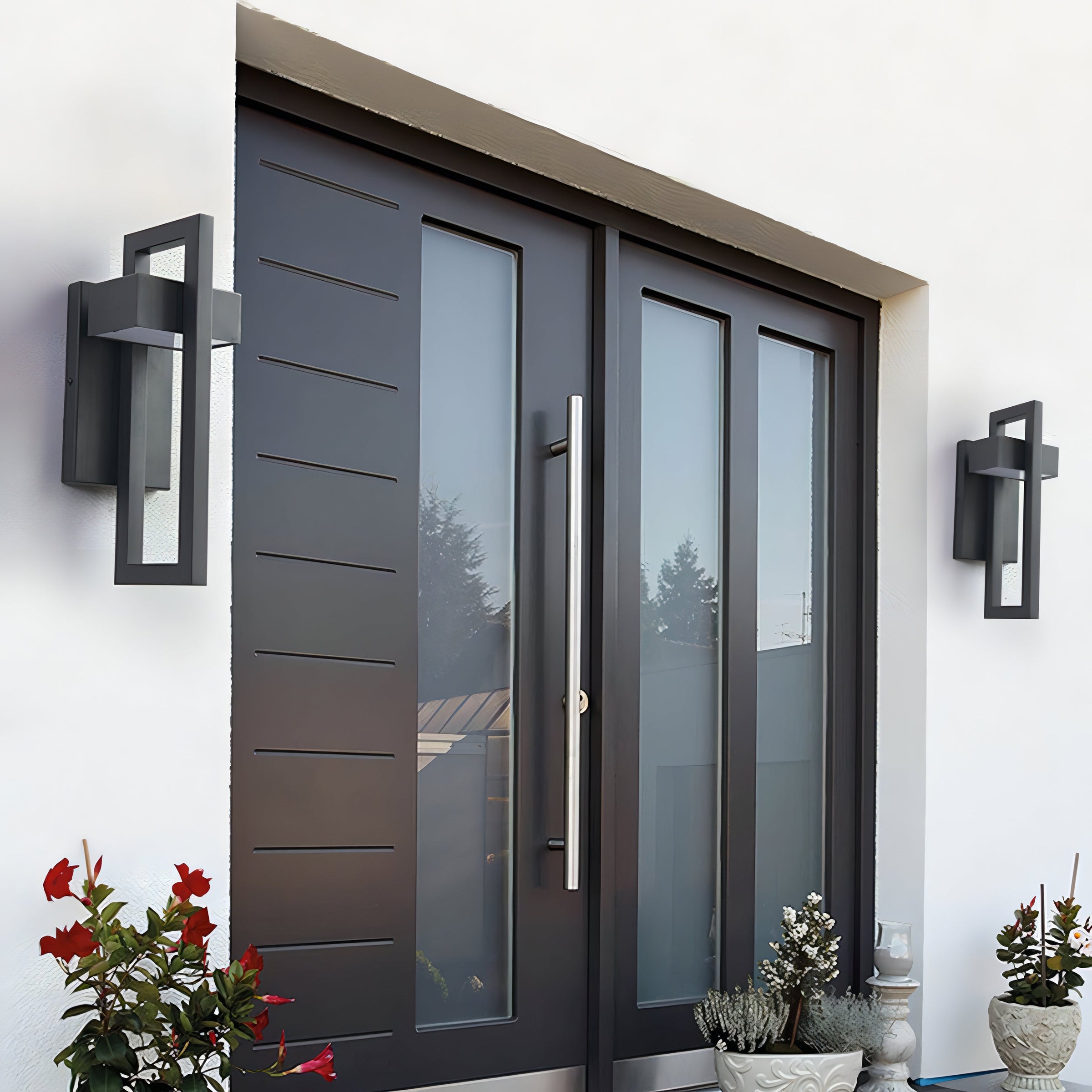 Modern Black Steel Outdoor Wall Lamp Architectural Design