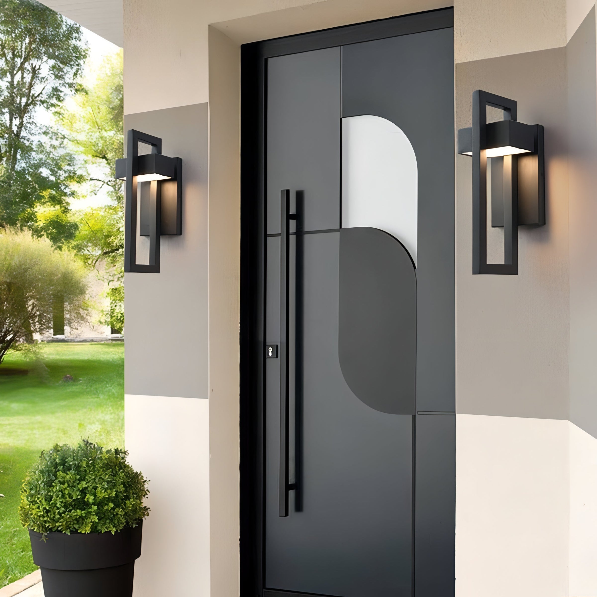 Modern Black Steel Outdoor Wall Lamp Architectural Design