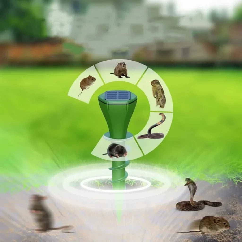 Solar Mole Repellent Stake Ultrasonic Garden Pest Deterrent