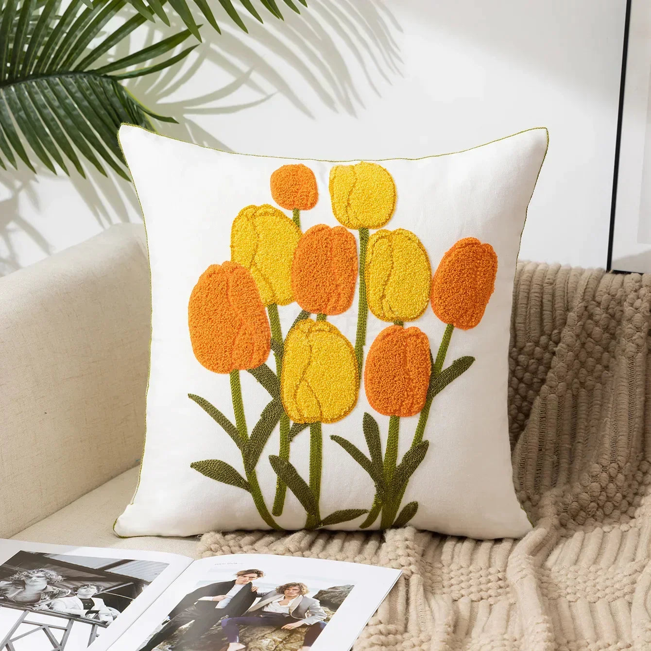 Floral Cushion Cover Embroidered Pillow Case Decorative Cover