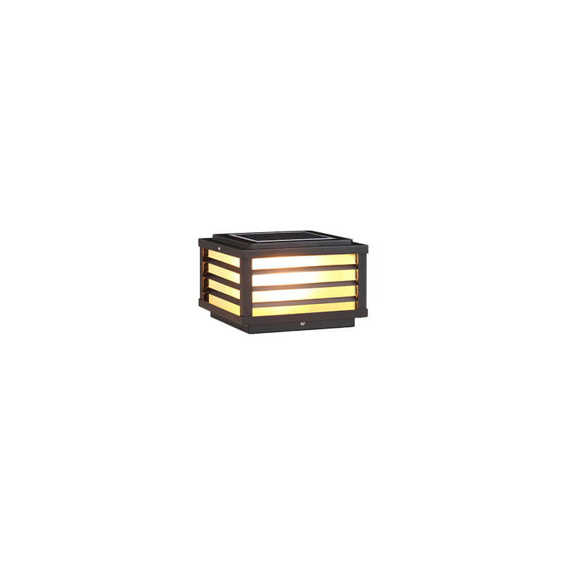 Solar Outdoor Wall Lamp Black Square Fence Mount Design