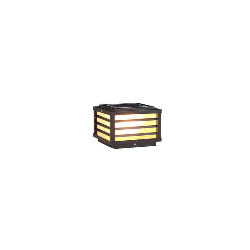 Solar Outdoor Wall Lamp Black Square Fence Mount Design