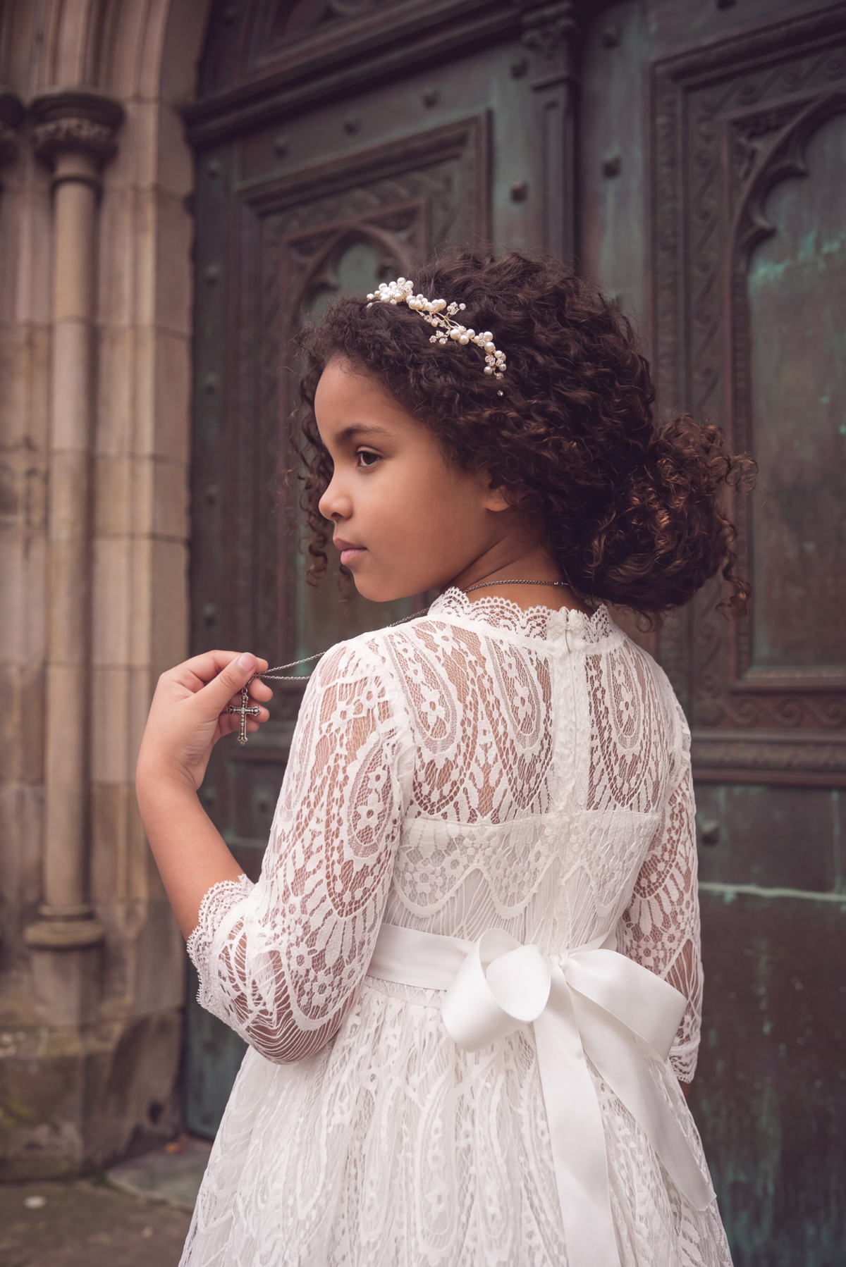 VICKY ANTIQUE WHITE LACE DRESS & BELT SET