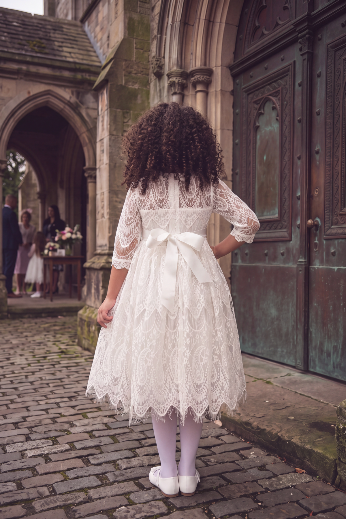 VICKY ANTIQUE WHITE LACE DRESS & BELT SET
