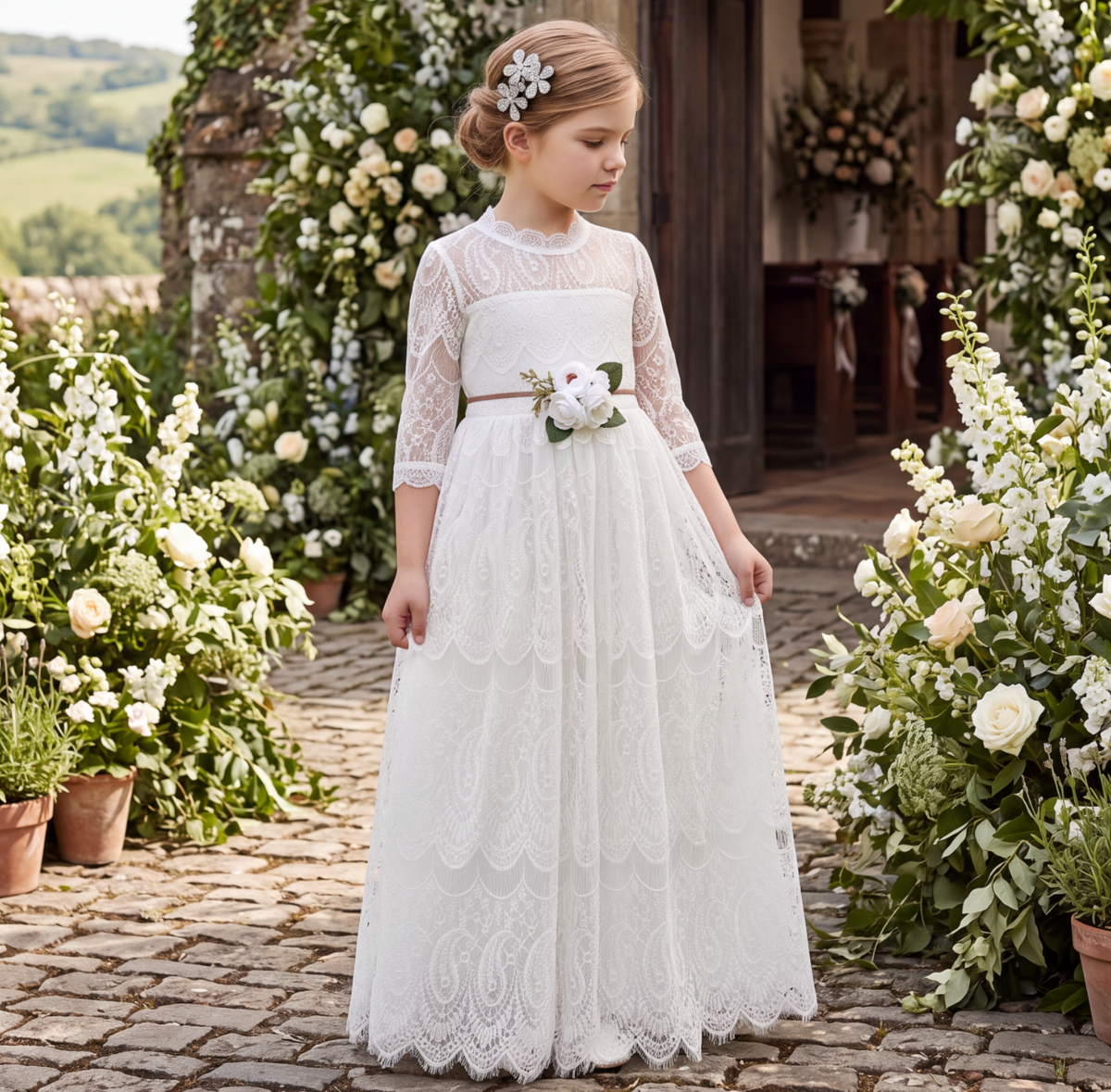 BELISA WHITE GOWN & BELT SET