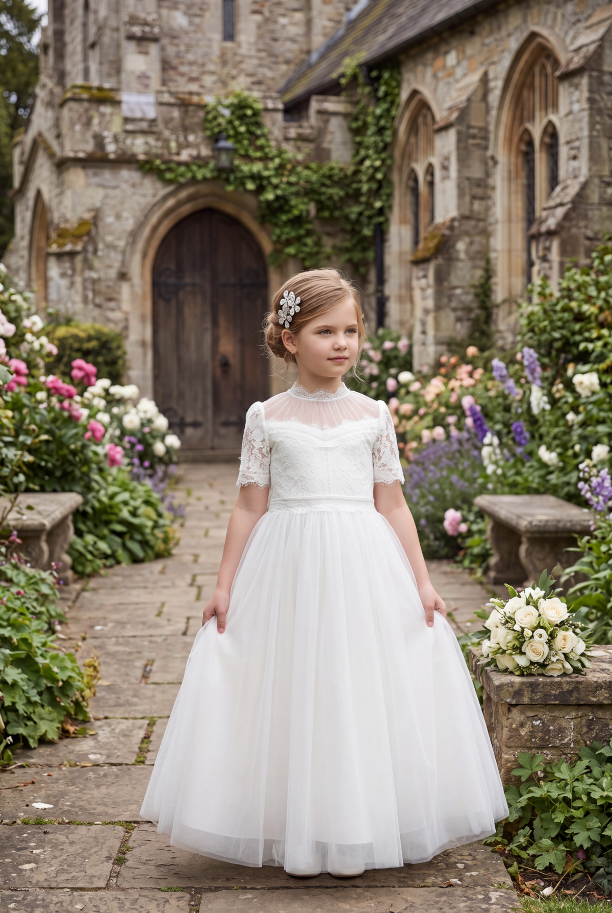 MARY FLORAL LACE WHITE GOWN