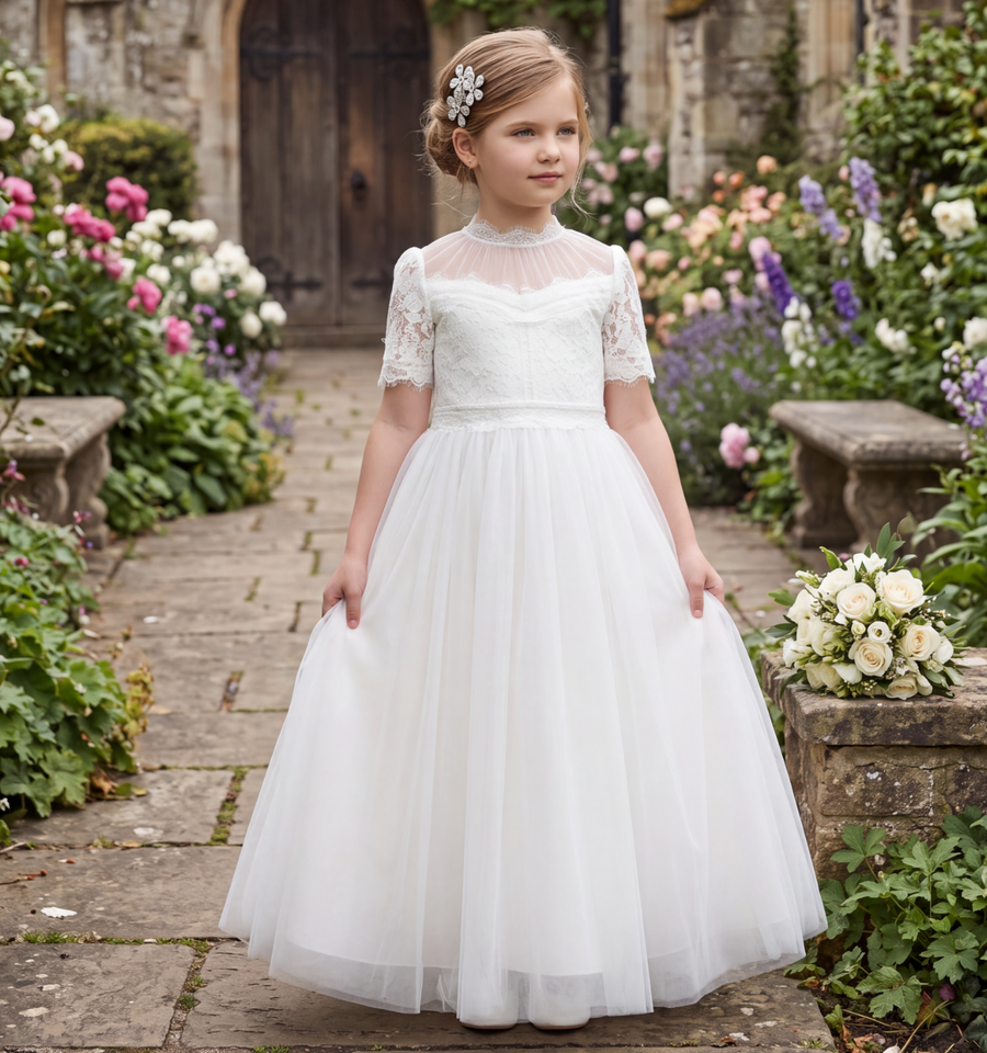 MARY FLORAL LACE WHITE GOWN