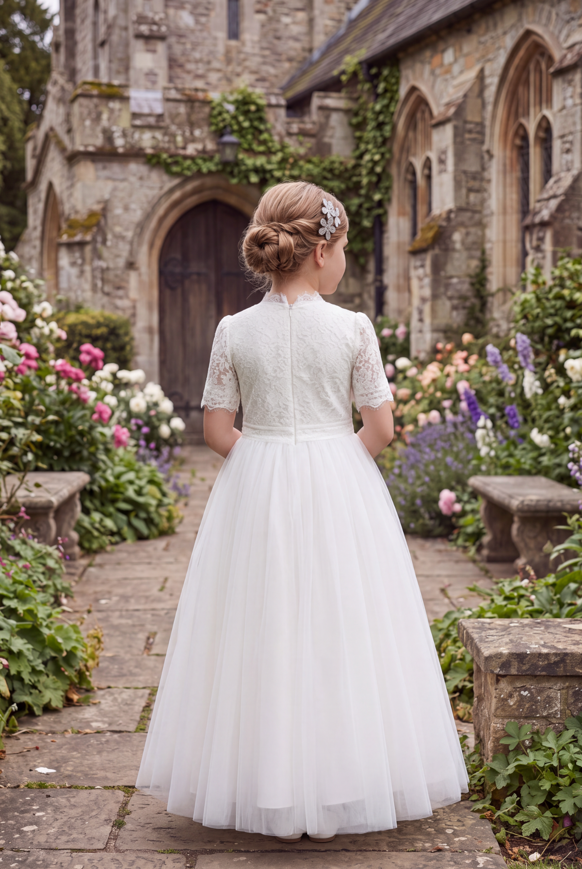 MARY FLORAL LACE WHITE GOWN