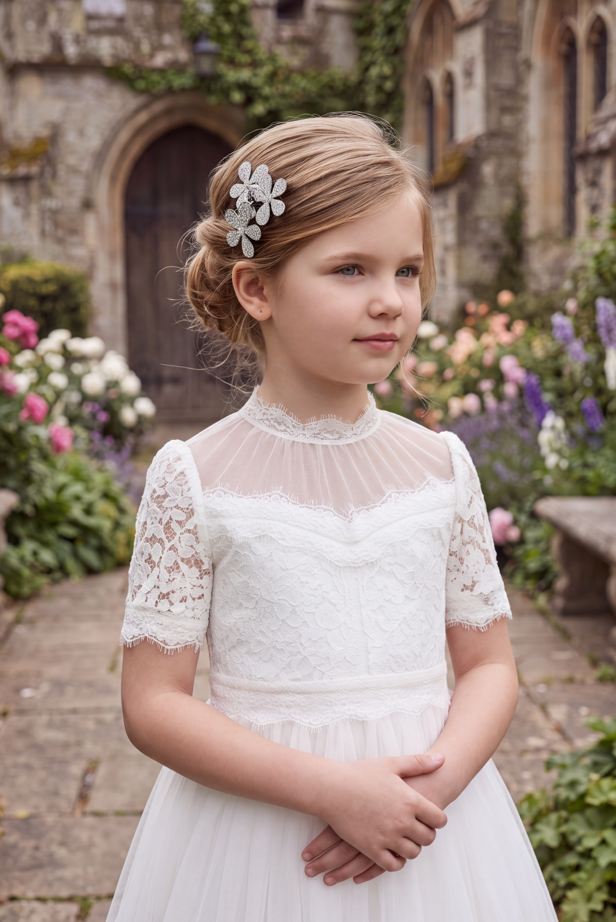 MARY FLORAL LACE WHITE GOWN