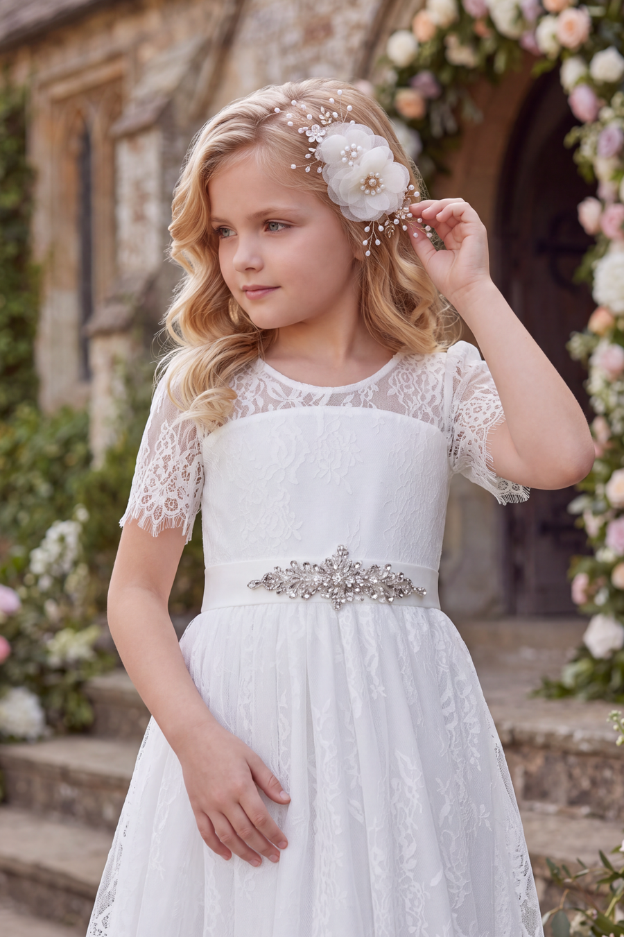 ANISA WHITE DRESS & BELT SET