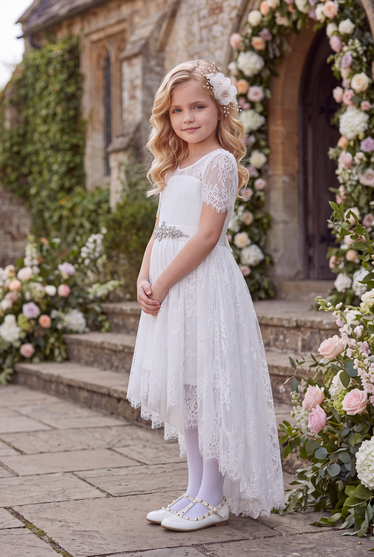 ANISA WHITE DRESS & BELT SET