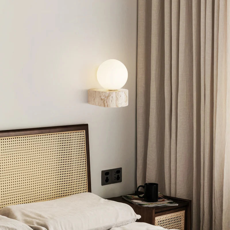 Travertine Stone Wall Lamp | Modern Japanese-Style LED Sconce