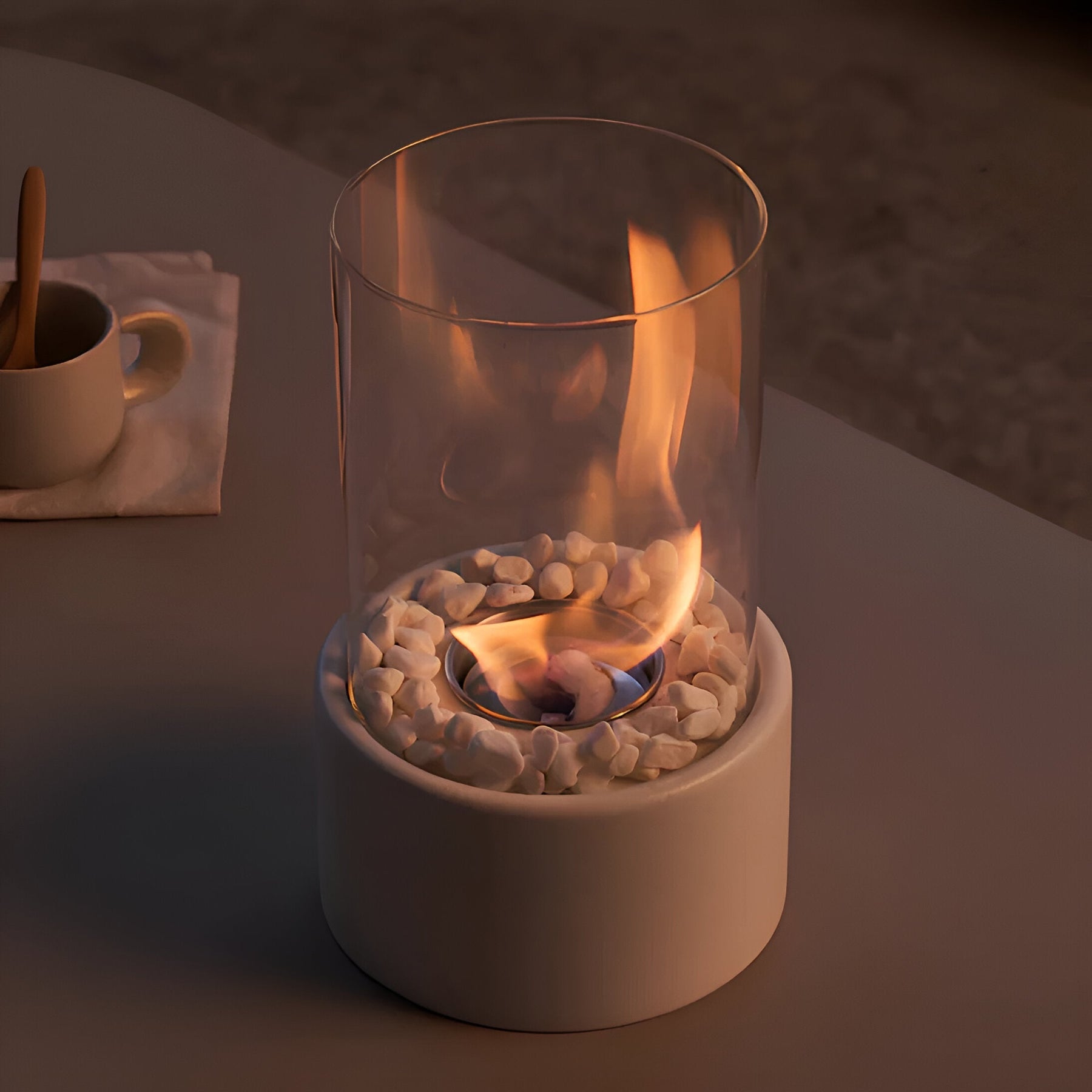 Outdoor Cylindrical Tabletop Bio Ethanol Fireplace with Glass Tube