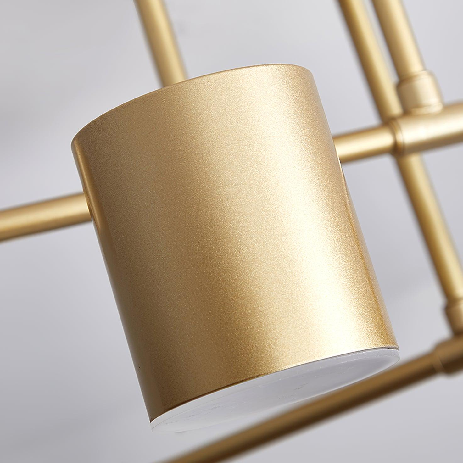 Six Light Ceiling Fixture with Brass Finish and Cylindrical Shades