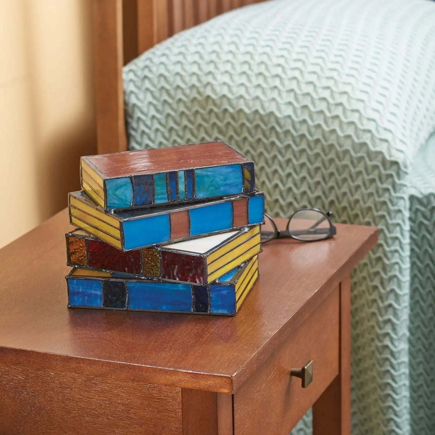 Stained Glass-Look Book Stack Table Lamp