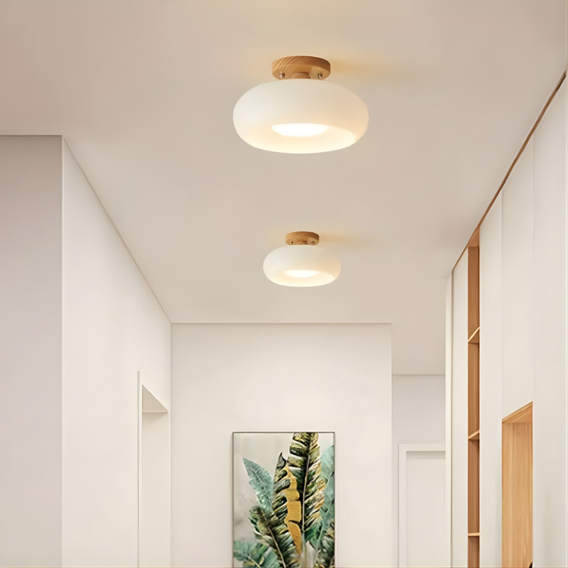 Wood Accent Glass Flush Mount Ceiling Light