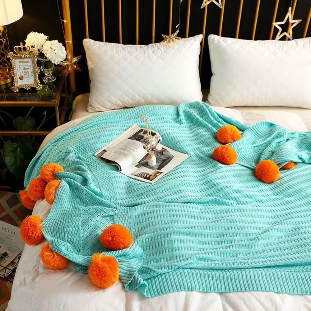 Whimsy Fluffy Pom-Pom Macaron Blanket