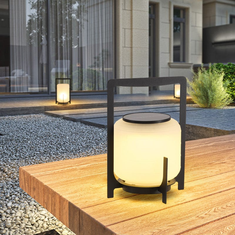 Solar Outdoor Standing Lantern White Cylindrical Design