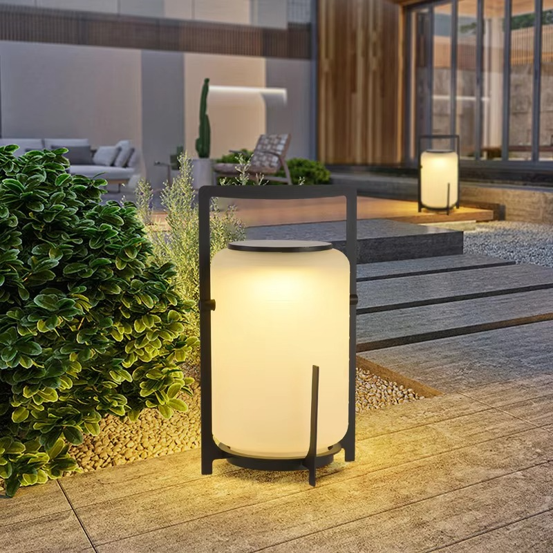 Solar Outdoor Standing Lantern White Cylindrical Design