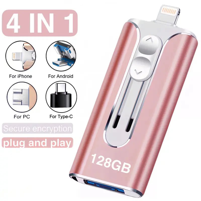 USB Flash Drive for iPhone & Android – 3-in-1 Photo Storage Memory Stick, 32GB–256GB