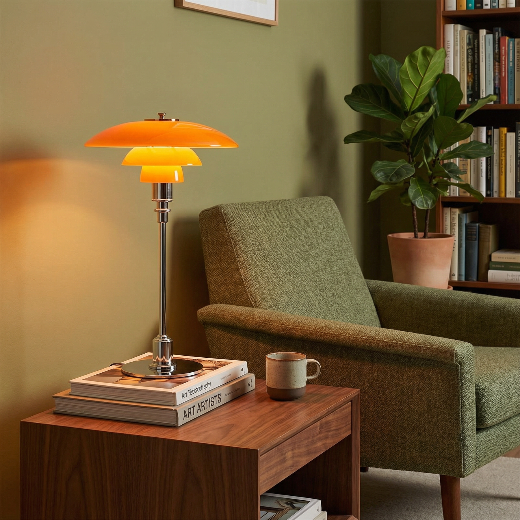 Vintage Danish Glass Shade Table Lamp
