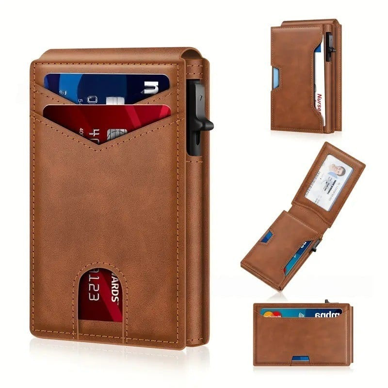 Slim RFID Wallet with Pop-Up Card Holder & Money Clip