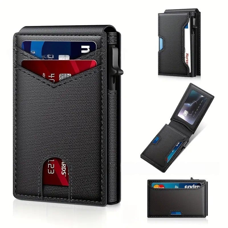 Slim RFID Wallet with Pop-Up Card Holder & Money Clip