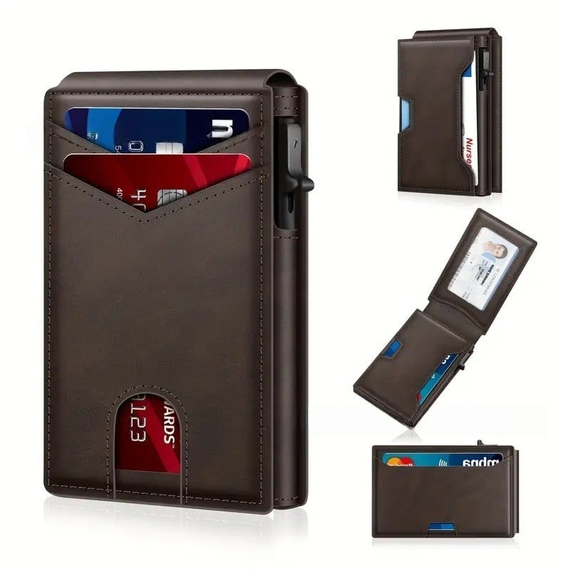 Slim RFID Wallet with Pop-Up Card Holder & Money Clip