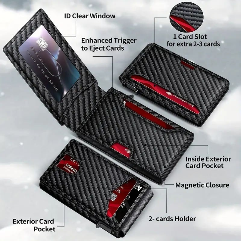 Slim RFID Wallet with Pop-Up Card Holder & Money Clip