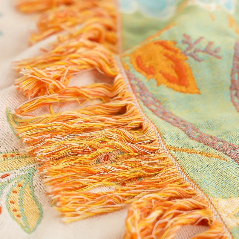 Rustic Floral Boho Blanket | 100% Cotton Floral Blanket
