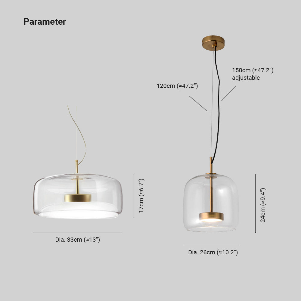Round Clear Glass Pendant Lamp with Brass Fitting