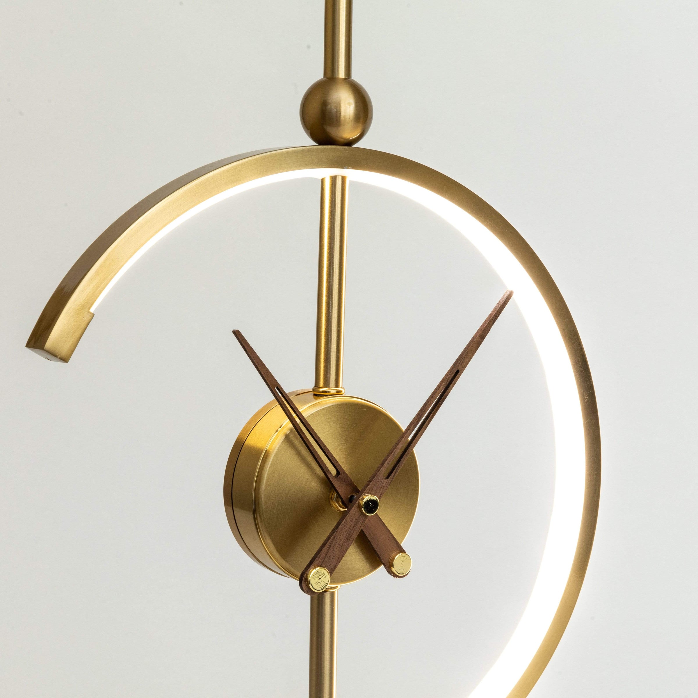 LED Table Lamp with Clock and Wooden Base