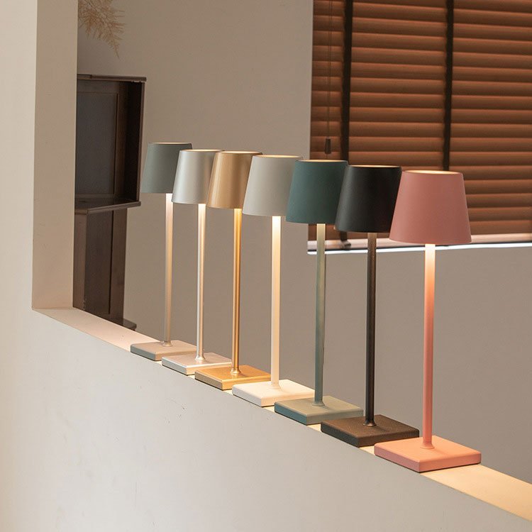 Wireless Metal Cone Shade LED Table Lamp with Square Base