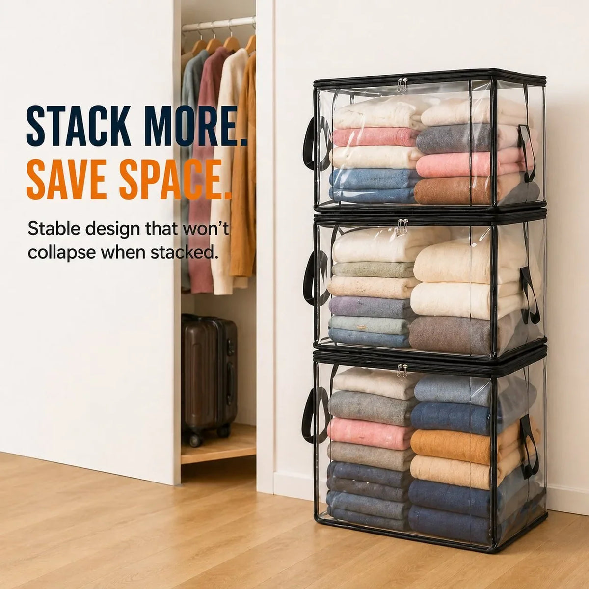 Heavy-Duty Transparent Storage Boxes with Easy-Open Lids