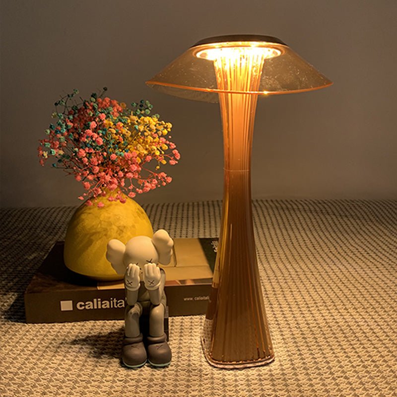 Fluted Glass Table Lamp with Clear Disc Shade